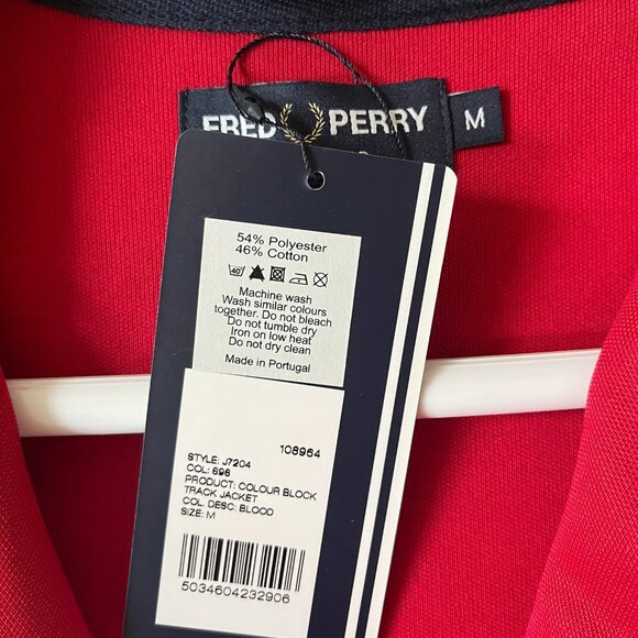 FRED PERRY Red White Blue Track Jacket size: M NWT New With Tags - Picture 3 of 4